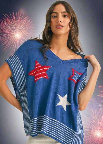 AMERICAN CUTIE STARS & STRIPES BLUE SWEATER