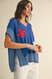 AMERICAN CUTIE STARS & STRIPES BLUE SWEATER