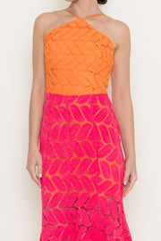 SORBET SPRITZER HIGH-LOW CROCHET LEAF DRESS