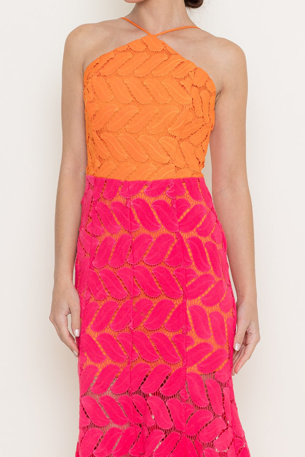 SORBET SPRITZER HIGH-LOW CROCHET LEAF DRESS