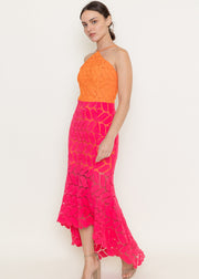 SORBET SPRITZER HIGH-LOW CROCHET LEAF DRESS