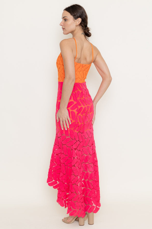 SORBET SPRITZER HIGH-LOW CROCHET LEAF DRESS