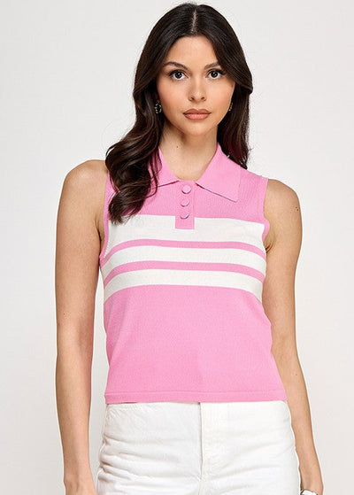 ICE CREAM DATE PINK & WHITE SLEEVELES TOP