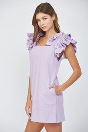 SUMMER FIELDS EXAGGERATED RUFFLE SLEEVE LILAC DRESS