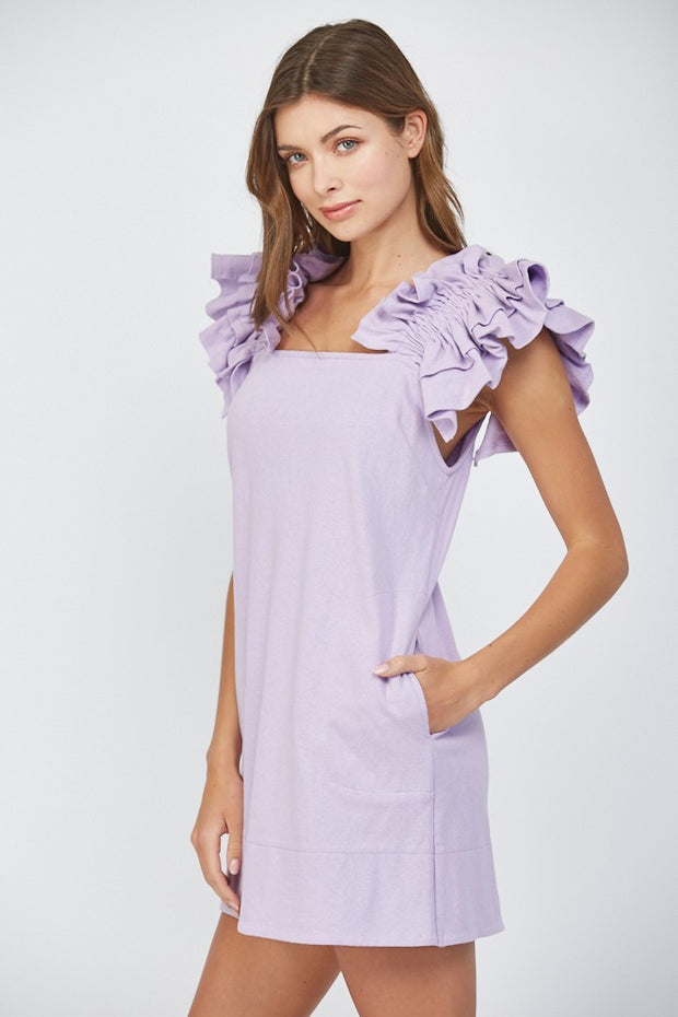 SUMMER FIELDS EXAGGERATED RUFFLE SLEEVE LILAC DRESS