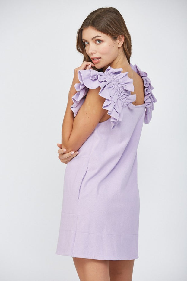 SUMMER FIELDS EXAGGERATED RUFFLE SLEEVE LILAC DRESS