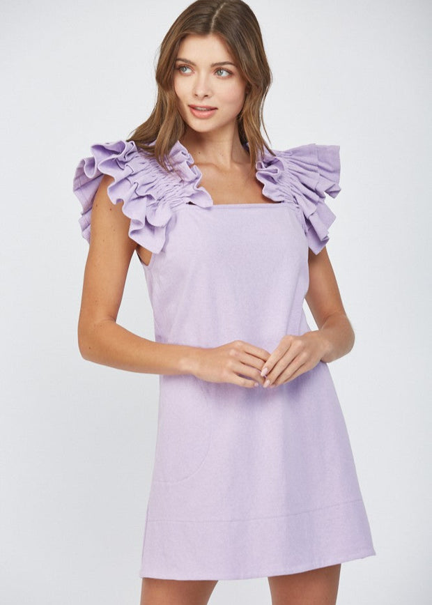 SUMMER FIELDS EXAGGERATED RUFFLE SLEEVE LILAC DRESS
