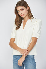 FOR THE RIGHT MOMENT IVORY FAUX LEATHER BLOUSE