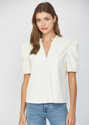 FOR THE RIGHT MOMENT IVORY FAUX LEATHER BLOUSE