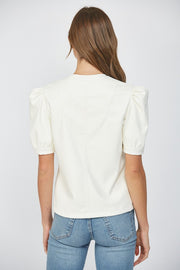 FOR THE RIGHT MOMENT IVORY FAUX LEATHER BLOUSE