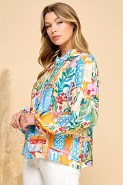 SUNFLOWER FIELDS LONG SLEEVE FLORAL BLOUSE