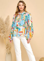 SUNFLOWER FIELDS LONG SLEEVE FLORAL BLOUSE