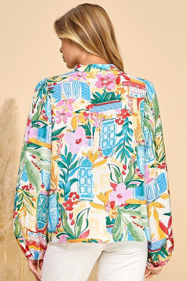 SUNFLOWER FIELDS LONG SLEEVE FLORAL BLOUSE