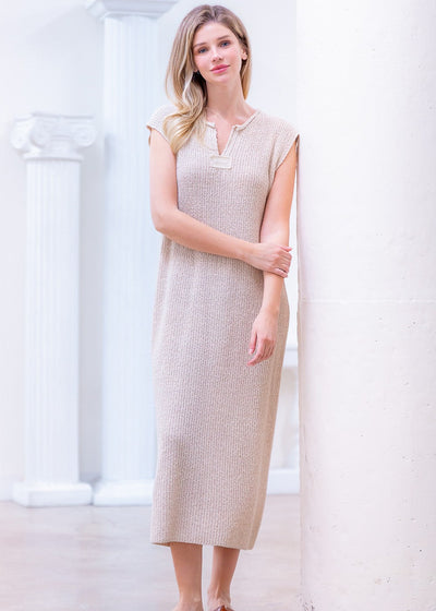 SUMMER BREEZES TAUPE SWEATER DRESS