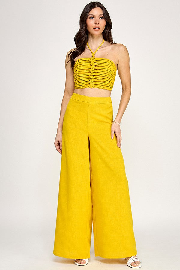 BUNGALOW PARTY HALTER NECK KNOTTED ROPE DETAIL PANT SET