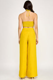 BUNGALOW PARTY HALTER NECK KNOTTED ROPE DETAIL PANT SET