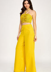 BUNGALOW PARTY HALTER NECK KNOTTED ROPE DETAIL PANT SET