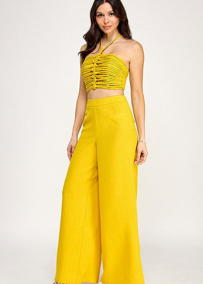 BUNGALOW PARTY HALTER NECK KNOTTED ROPE DETAIL PANT SET