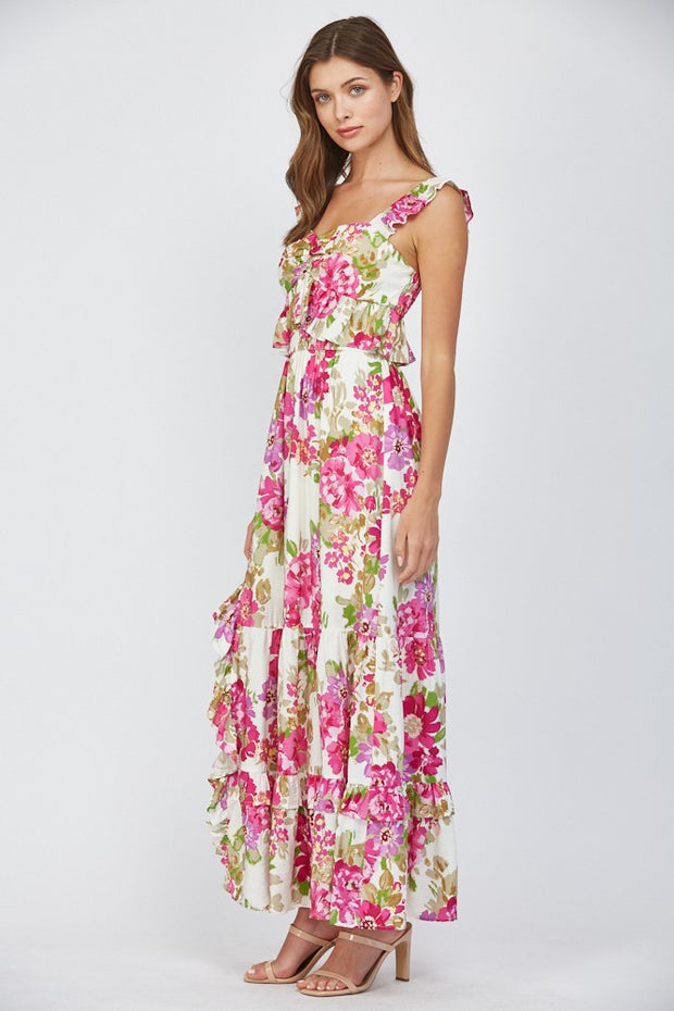PINK BLOSSOMS FLORAL MAXI DRESS
