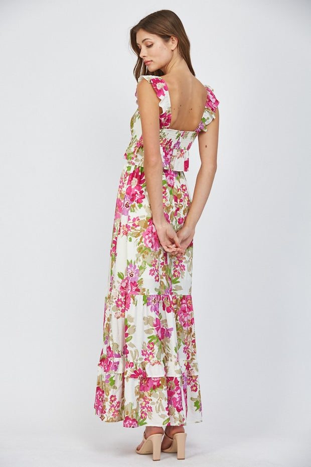 PINK BLOSSOMS FLORAL MAXI DRESS