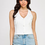 CHARMED MOMENT HALTER NECK BOW VEST TOP - WHITE OR ORANGE