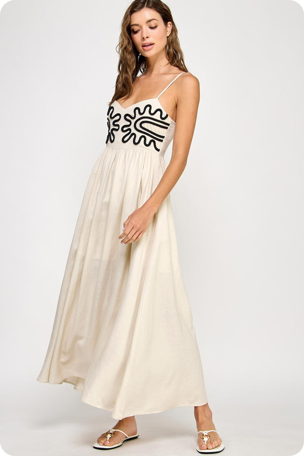 CANCUN DESTINATION EMBROIDERED CREAM DRESS