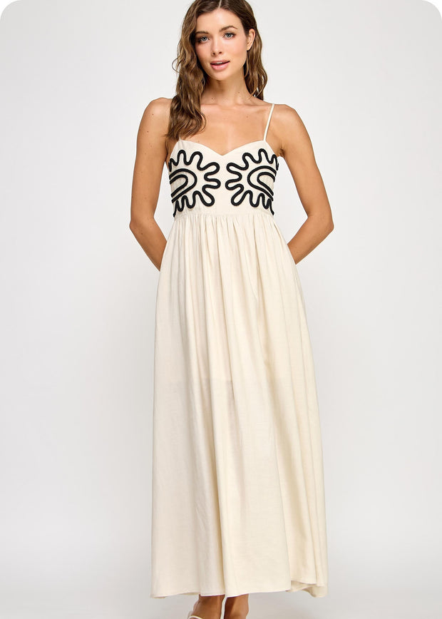 CANCUN DESTINATION EMBROIDERED CREAM DRESS