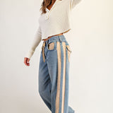 MINERAL WASHED DRAWSTRING SIDE STRIPE JEANS