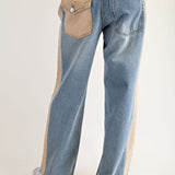 MINERAL WASHED DRAWSTRING SIDE STRIPE JEANS