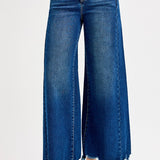 RISEN HIGH RISE ANKLE WIDE LEG JEANS - DARK DENIM OR RED
