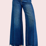 RISEN HIGH RISE ANKLE WIDE LEG JEANS - DARK DENIM OR RED
