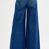 RISEN HIGH RISE ANKLE WIDE LEG JEANS - DARK DENIM OR RED