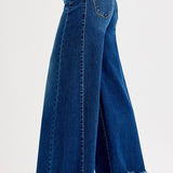 RISEN HIGH RISE ANKLE WIDE LEG JEANS - DARK DENIM OR RED