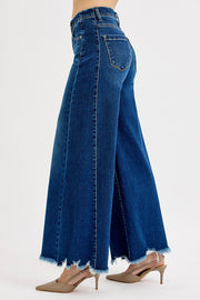 RISEN HIGH RISE ANKLE WIDE LEG JEANS - DARK DENIM OR RED