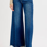 RISEN HIGH RISE ANKLE WIDE LEG JEANS - DARK DENIM OR RED