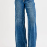 RISEN HIGH RISE WIDE FLARE JEANS - MEDIUM DENIM OR KHAKI