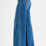 RISEN HIGH RISE WIDE FLARE JEANS - MEDIUM DENIM OR KHAKI