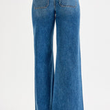 RISEN HIGH RISE WIDE FLARE JEANS - MEDIUM DENIM OR KHAKI