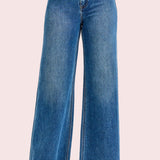 RISEN HIGH RISE WIDE FLARE JEANS - MEDIUM DENIM OR KHAKI