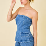 BEYOND THE STAGE STRAPLESS DENIM ROMPER