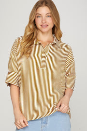 CHARLESTON CHARM OVERSIZED STRIPED BLOUSE - NAVY OR BROWN