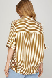 CHARLESTON CHARM OVERSIZED STRIPED BLOUSE - NAVY OR BROWN