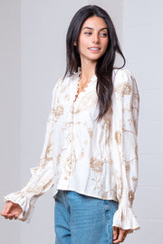 JUST WINGING IT IVORY EMBROIDERED BLOUSE