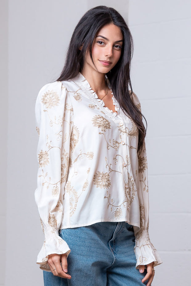 JUST WINGING IT IVORY EMBROIDERED BLOUSE