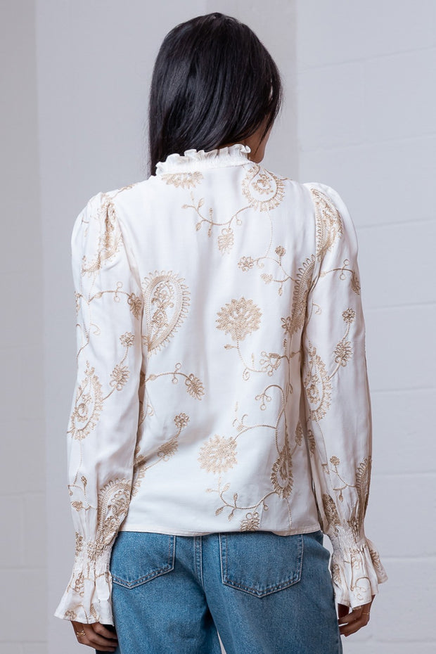 JUST WINGING IT IVORY EMBROIDERED BLOUSE