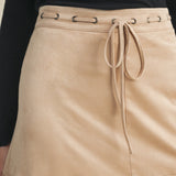 ONLINE EXCLUSIVE:  SUPERPOWER DRAWSTRING FAUX SUEDE SKIRT - BEIGE OR CAMEL