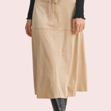ONLINE EXCLUSIVE:  SUPERPOWER DRAWSTRING FAUX SUEDE SKIRT - BEIGE OR CAMEL