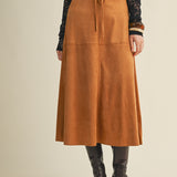 ONLINE EXCLUSIVE:  SUPERPOWER DRAWSTRING FAUX SUEDE SKIRT - BEIGE OR CAMEL