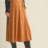 ONLINE EXCLUSIVE:  SUPERPOWER DRAWSTRING FAUX SUEDE SKIRT - BEIGE OR CAMEL