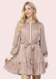HARVEST CUTIE GEO PRINT SATIN TIE DRESS